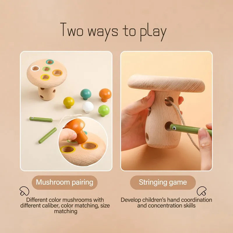 Kids Wooden Montessori Toys Mushroom Threading Game Wooden Educational Toys Fine Motor Skill Preschool Toys For Kids Baby Gifts