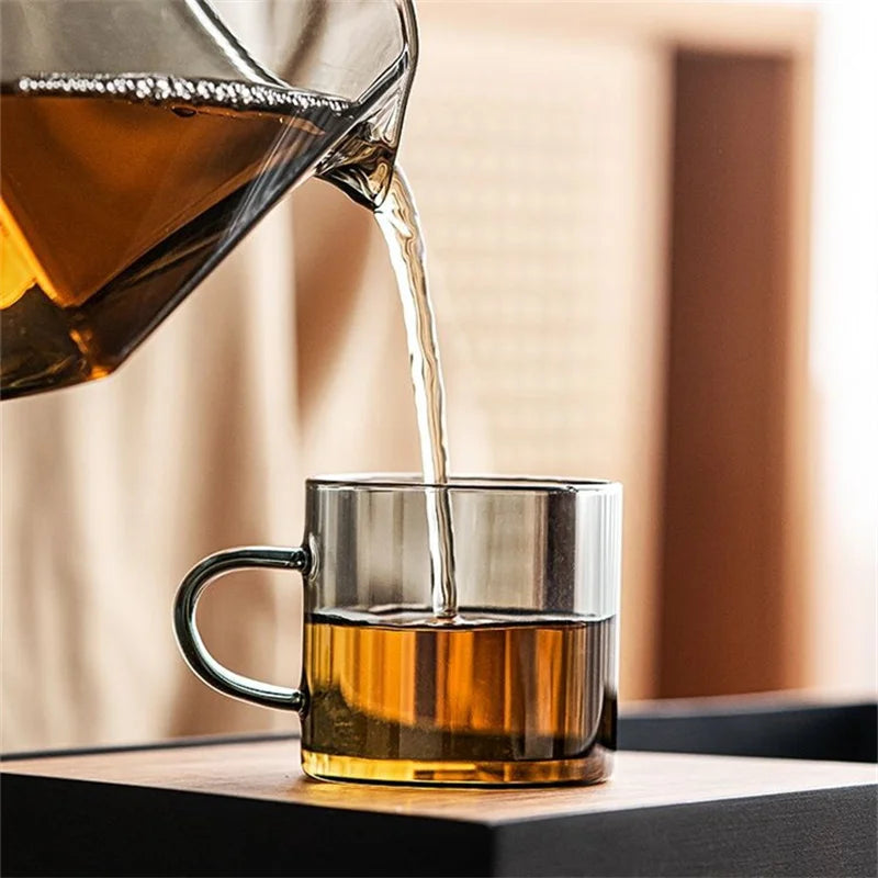 6pcs/Set 80ml High Borosilicate Black Small Glass Teacup Chinese Kung Fu Tea Flower Tea Water Cup Tea Set Accessories Teaware