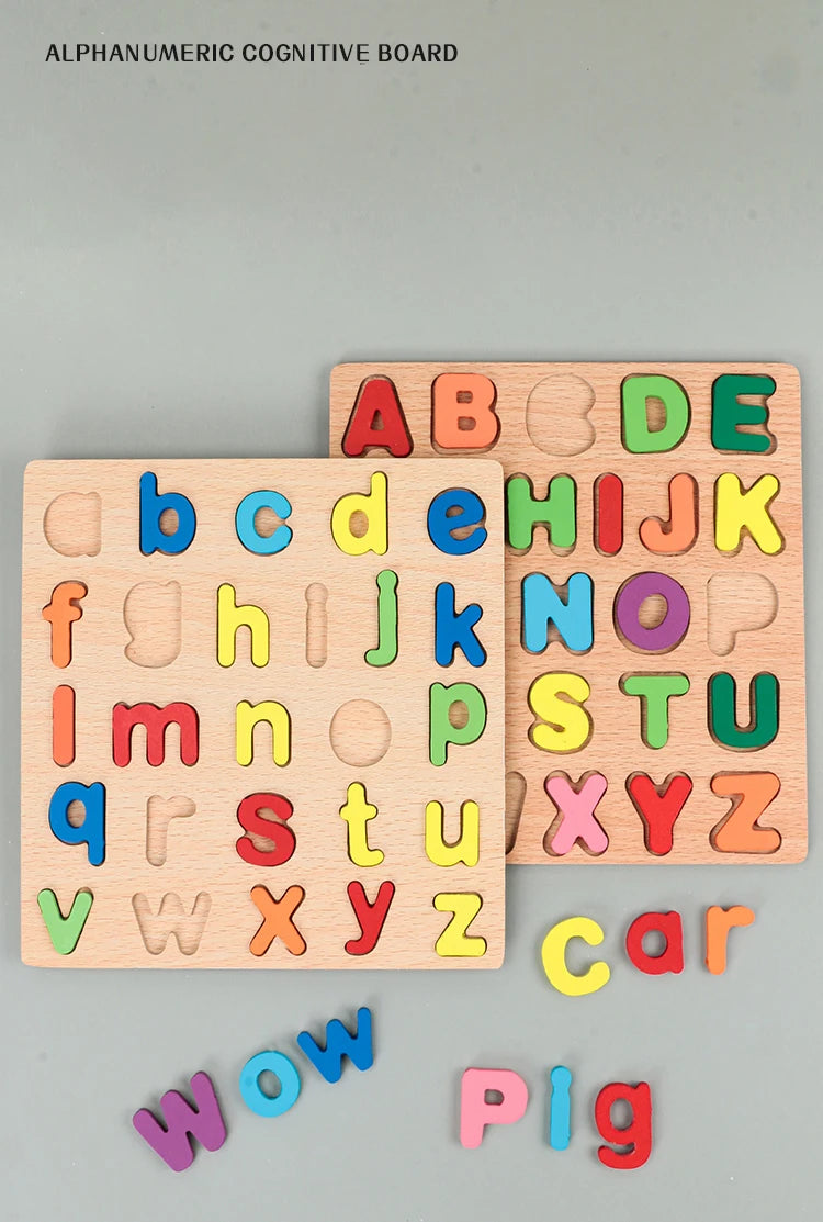 Wooden Alphabet and Number Learning Puzzle Board