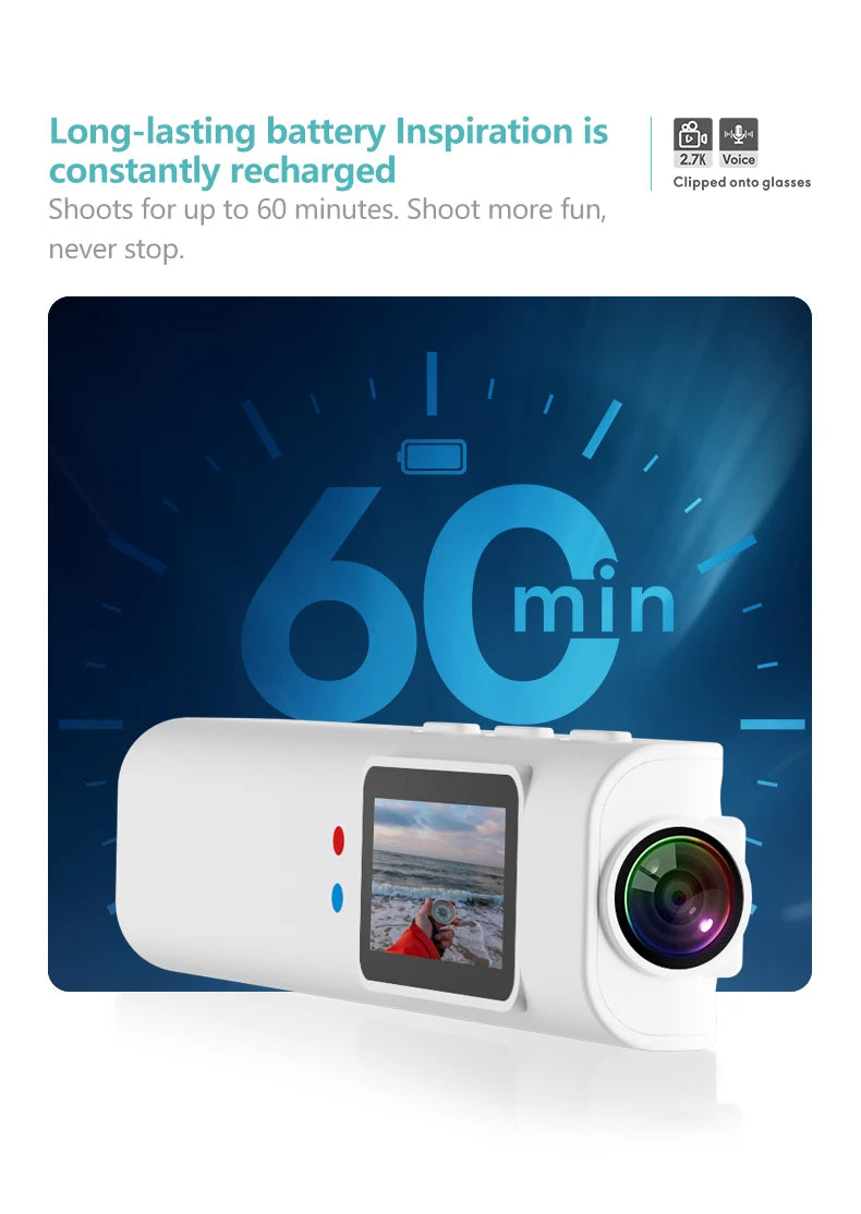 Mini FPV Eyeglasses Action Camera 2.7K Sport Bodycam WiFi Video 0.96