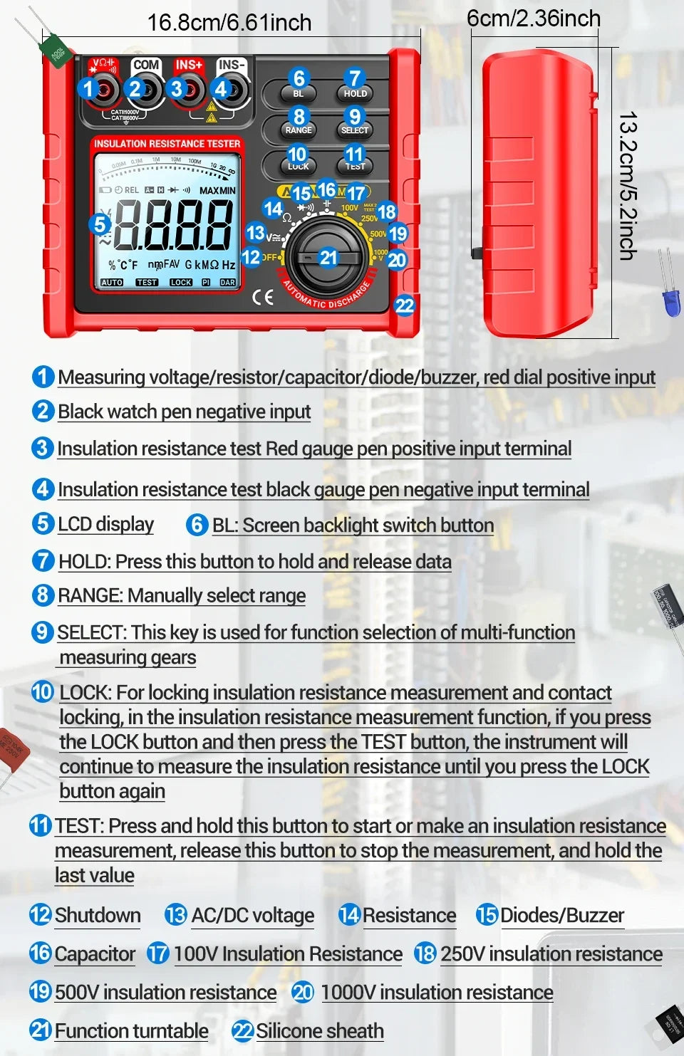 Digital Ohmmeter Insulation Resistance Meter 6000 Count Resistor Testers Capacitor Test Megohmmeter High Voltage Tool