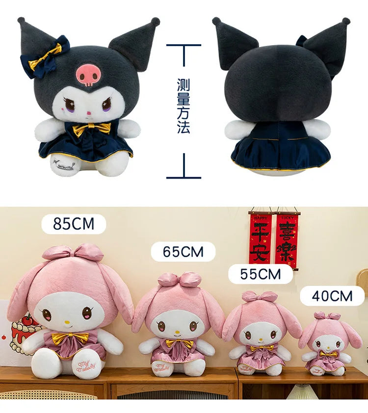 Kawaii Kuromi Plush Toy Melody Stuffed Doll Sanrio My Melody Dress Gift for Kids Birthday Xmas Girls Bedtime Pillow Wholesale