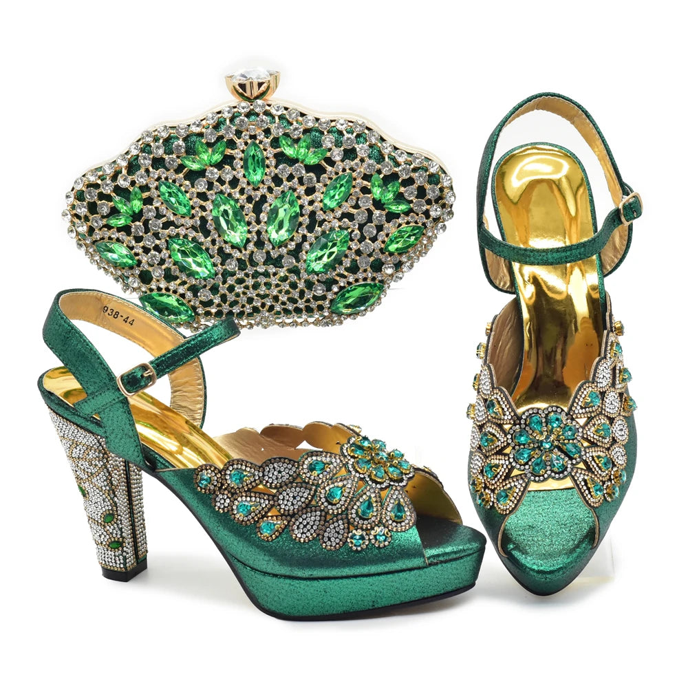Style Matching Bag and Shoes Set Italian Women Design Shoes Matching Bag Decorated with Rhinestone Luxury Pumps Women