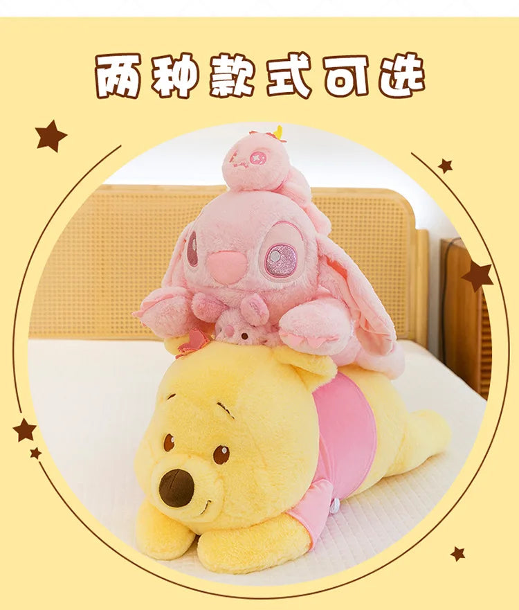 80cm New Cherry Blossom Series Kawaii Stitch Plush Toy Stuffed Doll Cute Winnie Dumbo Sitting Figure Kids Birthday Xmas Gift