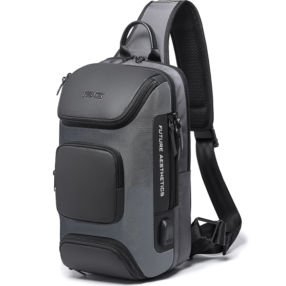 Anti-theft Chest Bag Shoulder Strap USB Rechargeable Crossbody School Gym Pack, Men Sports Waterproof Shoulder Bag