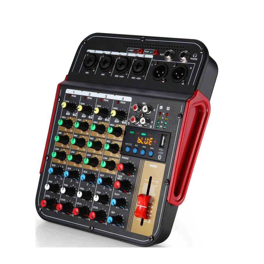 6 Channel Audio Mixer with Bluetooth Reverb and 48V Phantom Power