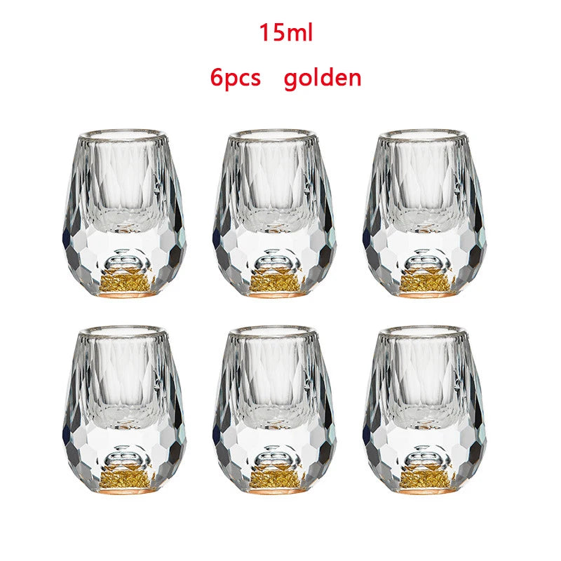 4/6pcs Diamond Crystal Liquor Glasses Set Vodka Shot Glass Wine Glasses Whiskey Glass Spirits Sake Soju Brandy Tea Cup 15ml