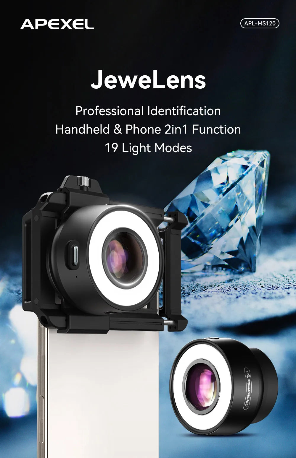 120X Jewelry Microscope Lens with LED and UV Light