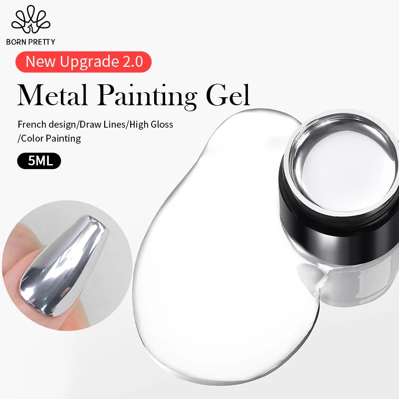 5ml Metallic Painting Gel Polish Strong Silver Effection Nail Art Soak Off Gel Nail Polish Silver Mirror Gel