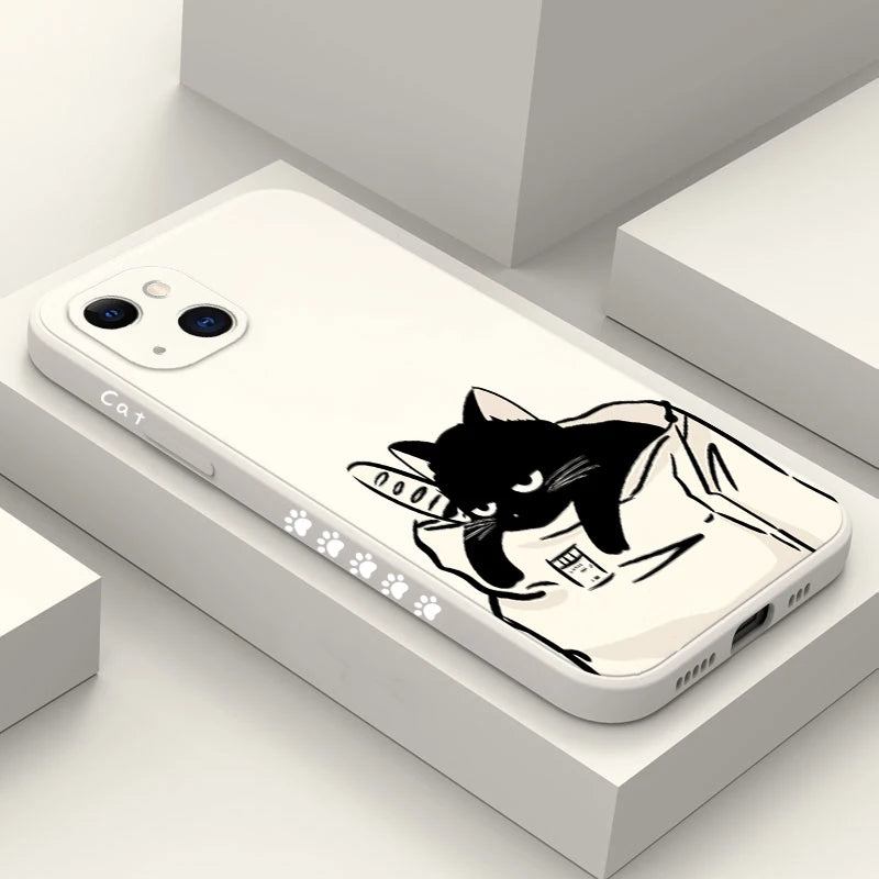 Table Cartoon Cat Phone Phone Case For iPhone 16 15 14 Plus Soft Silicone Cover