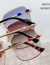 Brown Sunglasses Women Rimless Square Fashion Glasses Vintage Big Sunshades