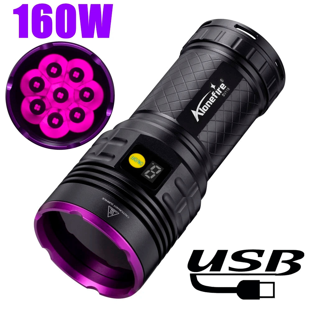 160W 365nm UV Blacklight Rechargeable Flashlight