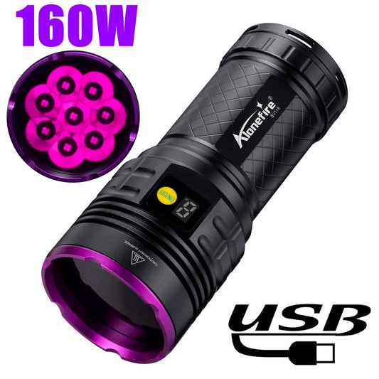 160W 365nm UV Blacklight Rechargeable Flashlight