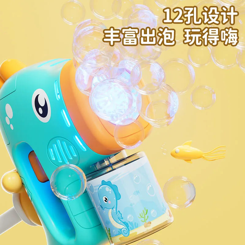 12 Holes Electric Bubble Gun Kids Toy Bubbles Machine Automatic Soap Blower with Light Summer Outdoor Party Games