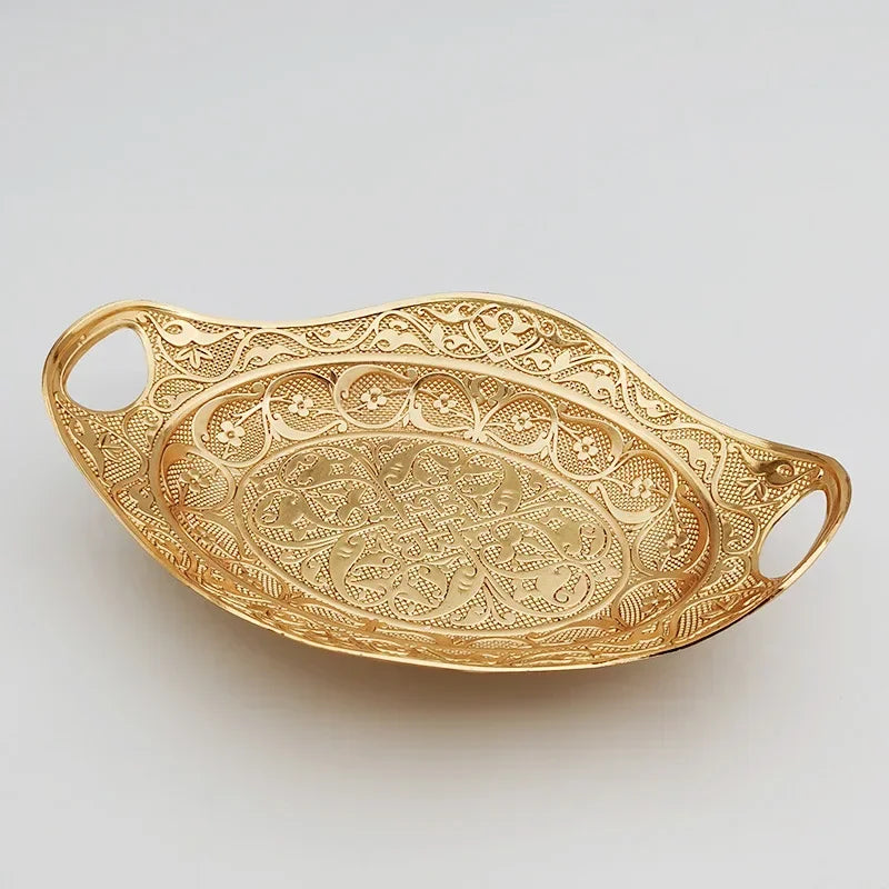 Pretty Gold Peacock Fruit Plate Luxury Zinc Alloy Tray Delicate Storage Plate for Candy Trinket Jewelry Snack Serving Home Decor