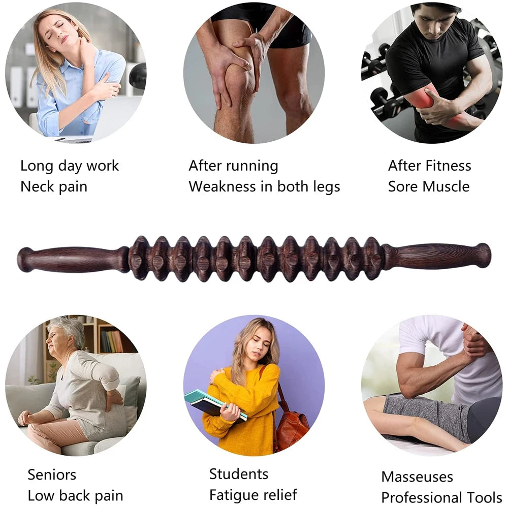 Manual Massager Wooden Handheld Roller Trigger Point Massager Stick for Fascia,Cellulite,Muscle & Abdomen,Body Therapy Massager