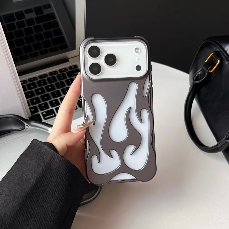 For iPhone 17 Pro Max Cases for iPhone 17 Pro Cover Plating Hollow Flame Pattern Silicone Shockproof Phone Case for iPhone17 Air