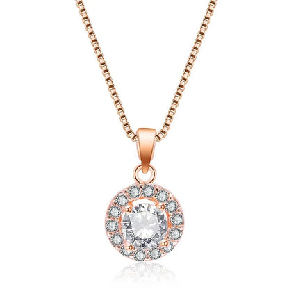 Simple Round Cubic Zirconia Pendant Necklace for Women Fashion Crystal Necklaces