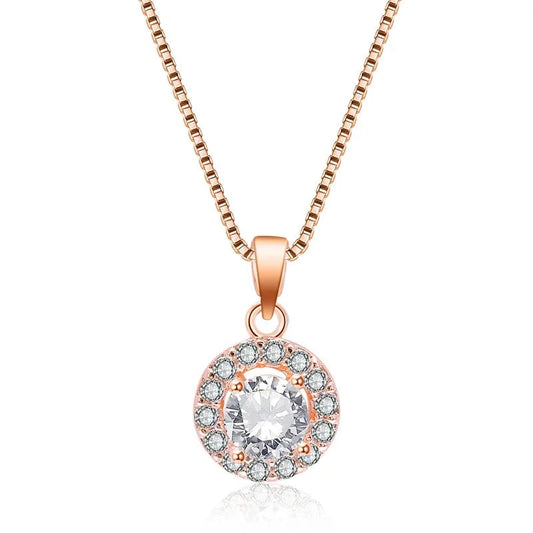 Simple Round Cubic Zirconia Pendant Necklace for Women Fashion Crystal Necklaces