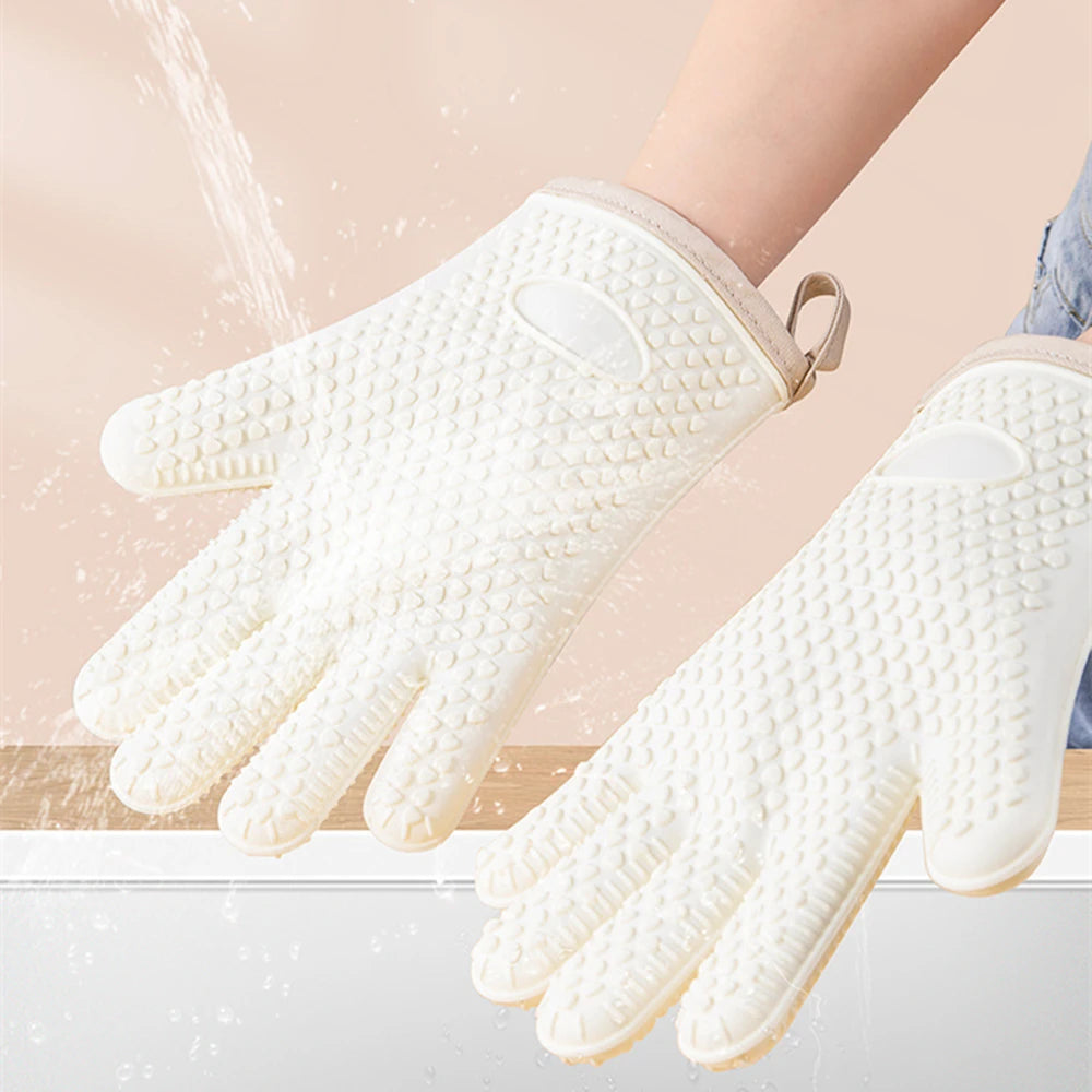 Heat Resistant Silicone Gloves Microwave Oven Baking Gloves Kitchen Anti-scald Anti-slip Silicone BBQ Heat Insulation Mitts