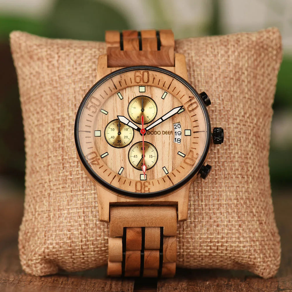 Wood Watch Calendar Multifunctional Fashion Wrist Quartz Customizable Engraving