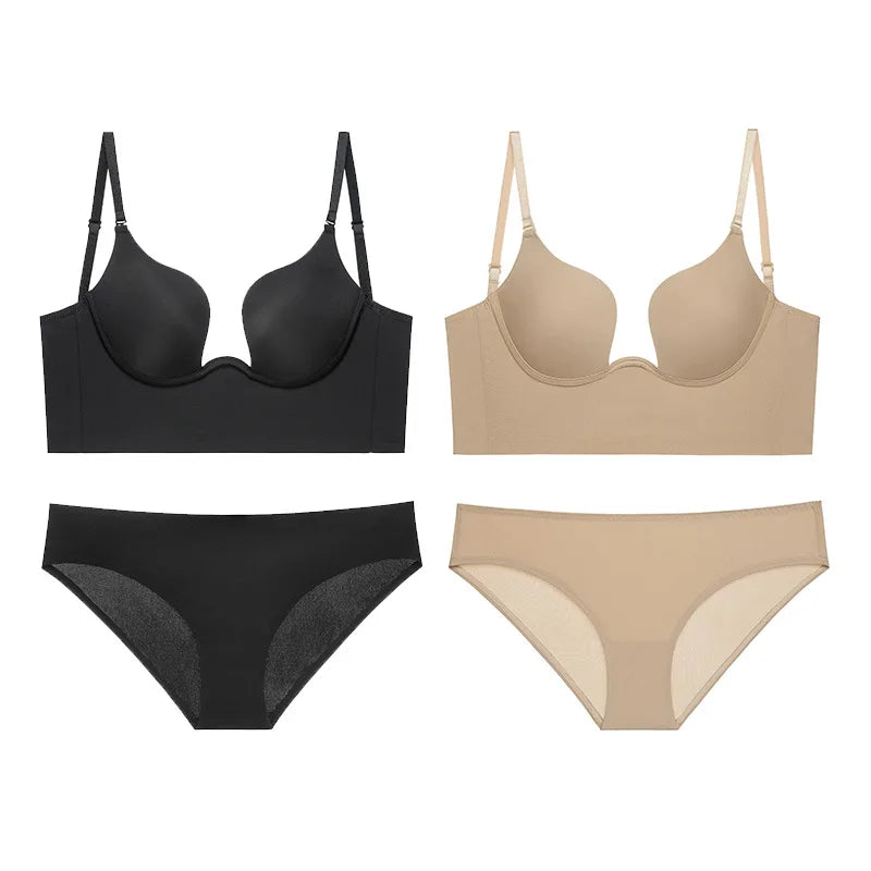 Womens Deep Plunge Underwire Push Up Bra