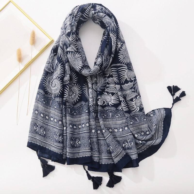 Spring Scarf Pink Blue Floral Paisley Printed Scarves Women Lady Girl Cotton Linen Bohemian Scarf For Summer Beach Shawl Bandana