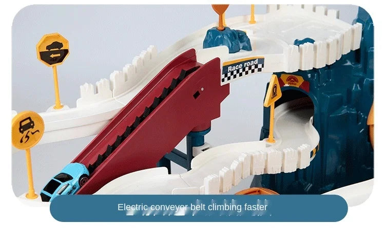 Electric Rail Car Dinosaur Building Parking Lot Adventure Racing Rail Car Toys Brain Mechanical Interactive Rail Cars
