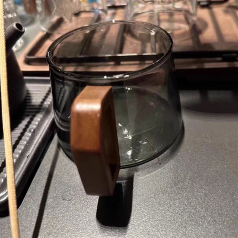 320ml American Latte Heat-resistant Glass Coffee Mug With Wooden Tray Spoon Milk Tea Cup Fresh Ground Cup Barista Cafe Access