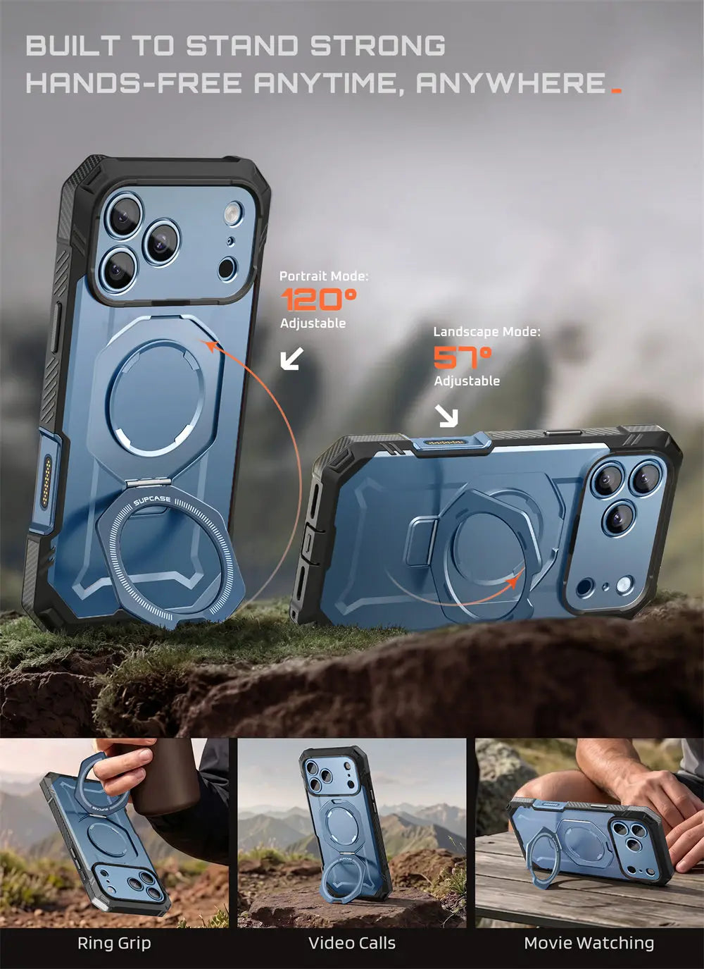 Rugged Magnetic Phone Case with Tempered Glass Screen Protector and Aluminium Kickstand for iPhone 17 Pro and iPhone 18 Pro