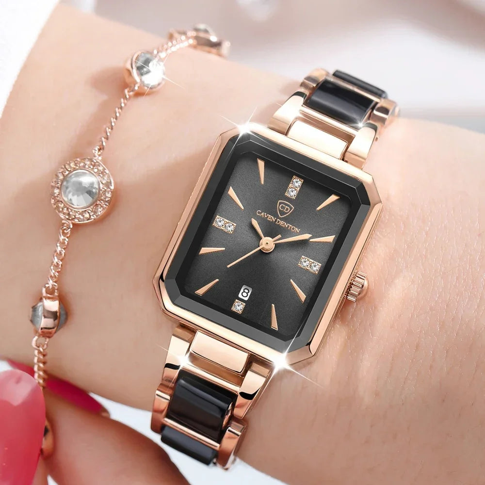 Ceramics Elegant Watch for Women Luxury Brand Waterproof Square Black Ladies Wrist watches