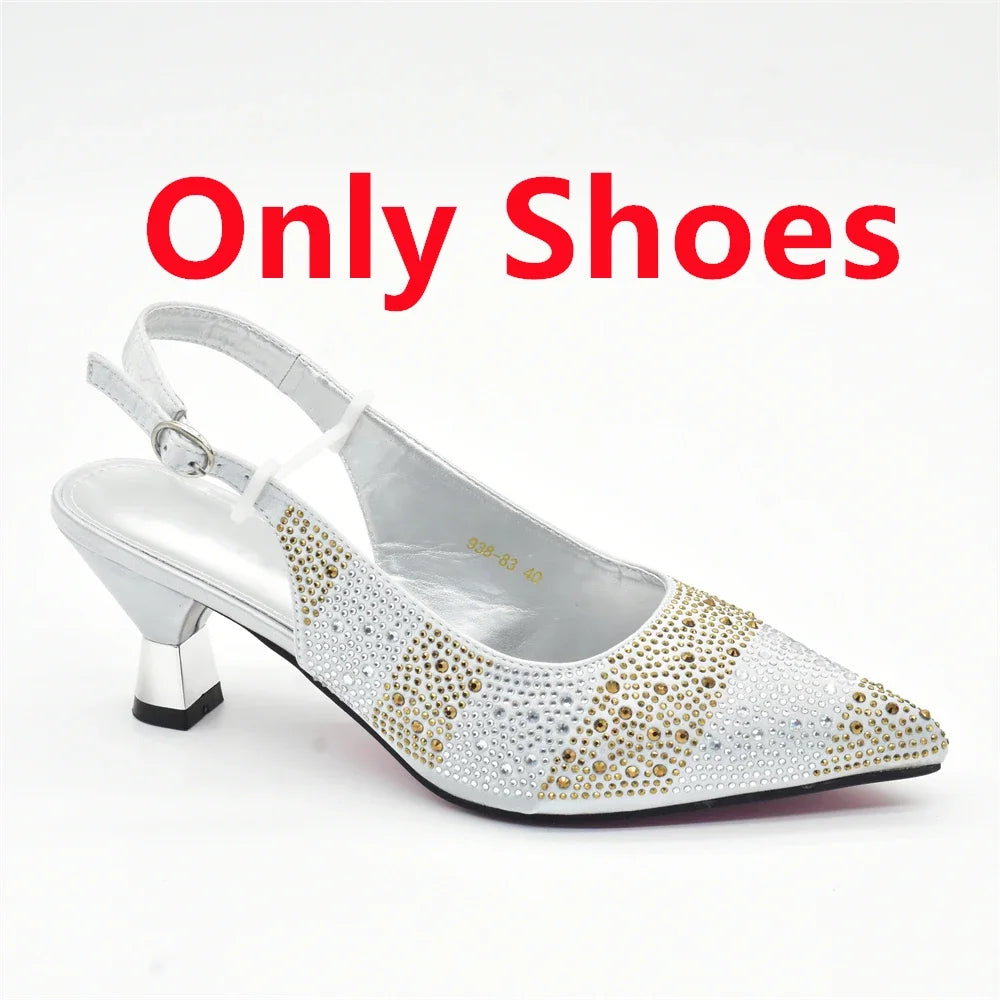 Matching Shoes and Bag for Women for Weddings Elegant Woman Heeled Shoes Medium Heel Shoes for Women Rhinestone Party Pumps