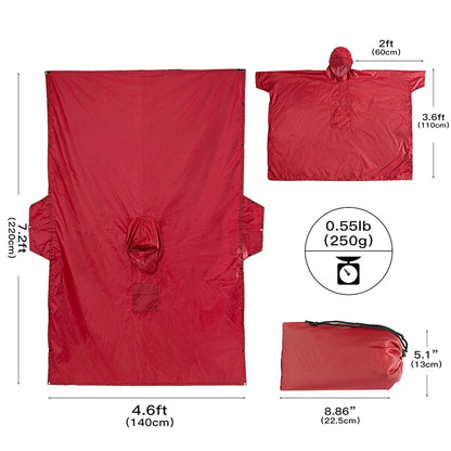 Multifunctional Hooded Rain Poncho for Adult with Pocket Waterproof Portable Unisex Raincoat Jacket for Hiking Camping Emergency