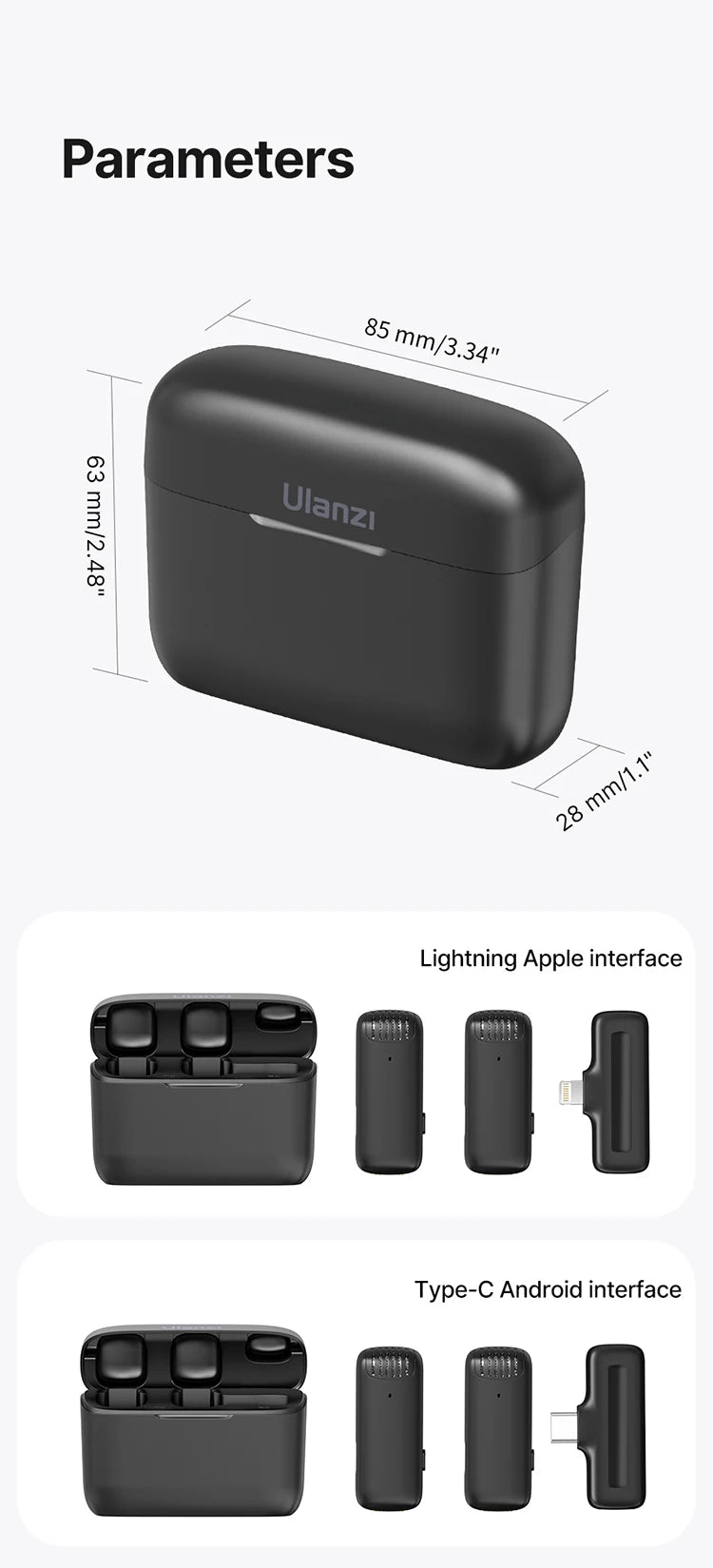 Wireless Lavalier Microphone Dual Mic Plug & Play for iPhone Android Live Recording
