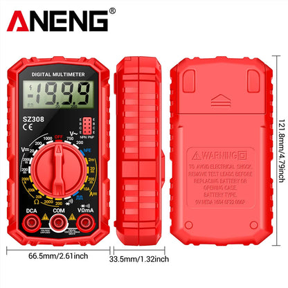 Square Wave Digital Tester 1999 Counts HFE Triode Buzzer Multimeter AC/DC Voltage 10A Current Multimeters Meter Tool