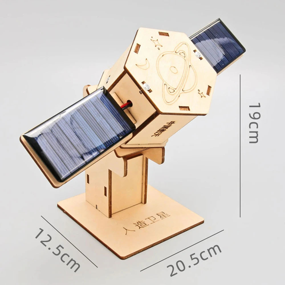 DIY Science Toys Wooden Puzzle Assembled Model Aviation Satellite Fan Solar Energy Science Discovery STEAM Education