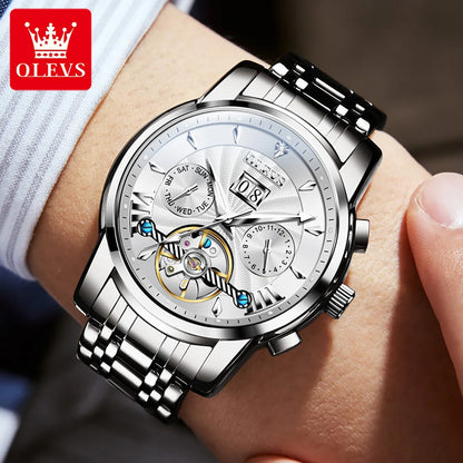 Flywheel Automatic Watch Calendar Display Waterproof Stainless steel High Quality Mechanical Men's Wristwatch