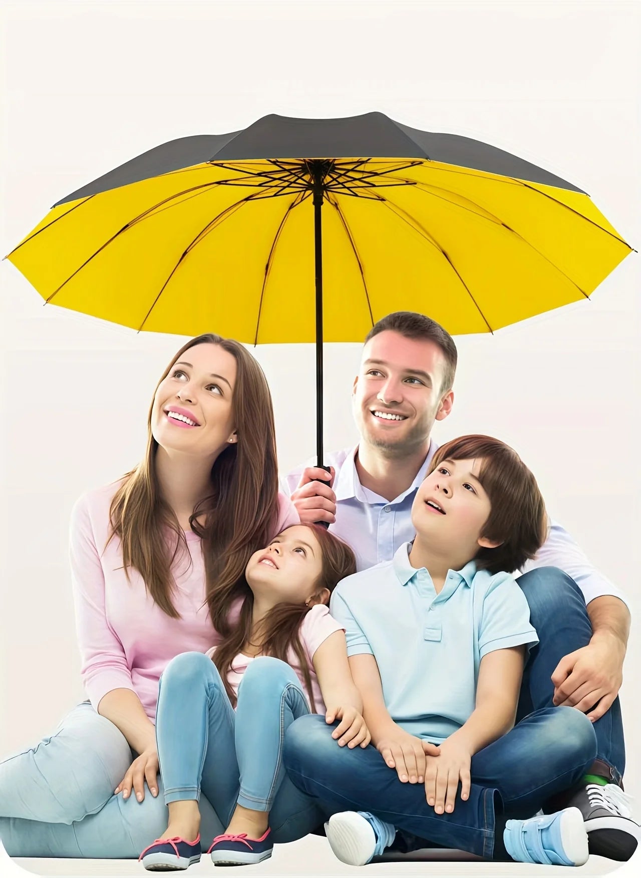Large Reverse Folding Umbrella 125cm Diameter 12 Rib Wind Resistant Leather Cover Family Travel Umbrella