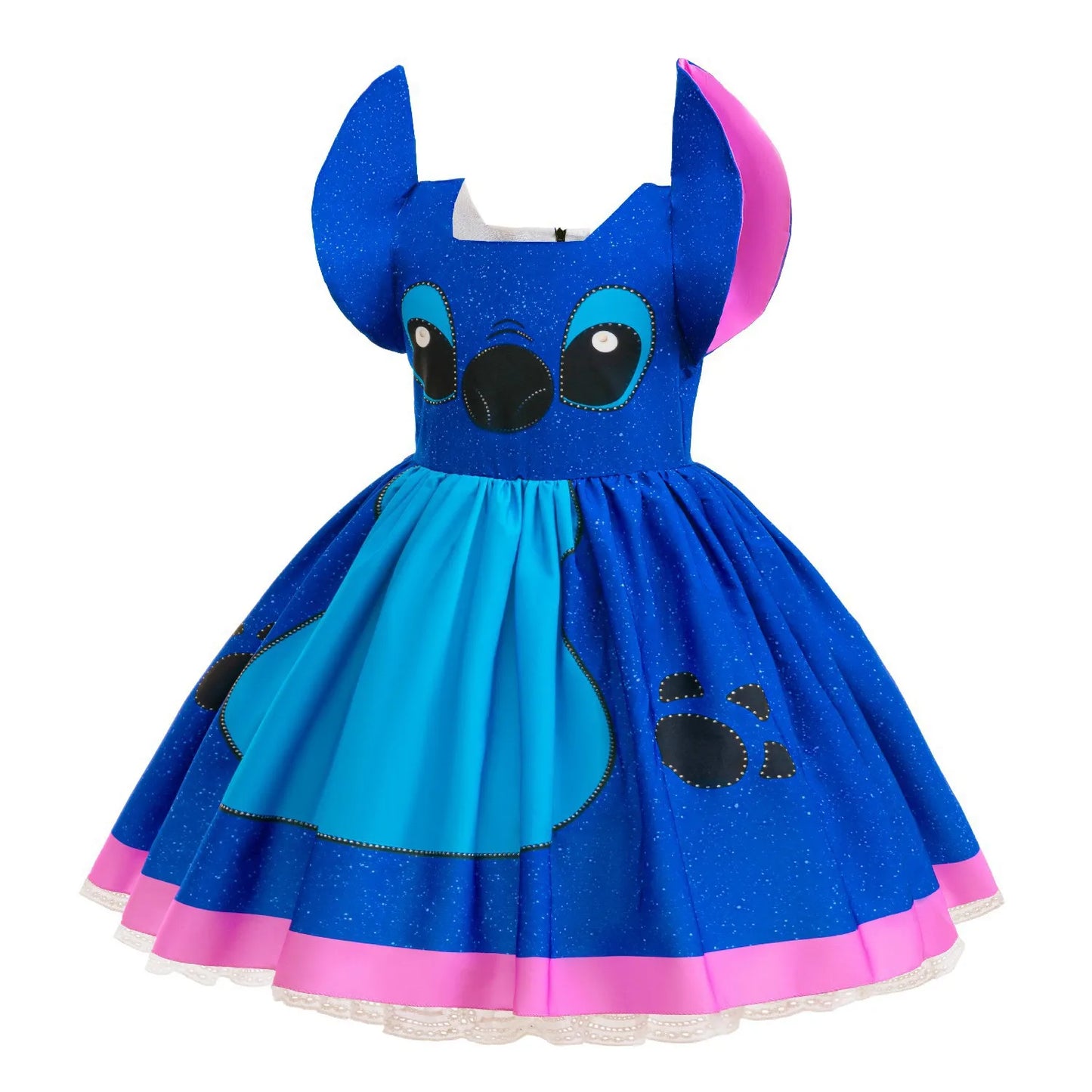 Blue Princess Dress with Cartoon Ear Decor and Glitter Skirt