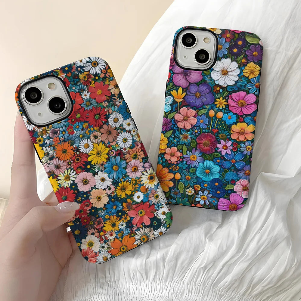 Art Drawing Flower Printed Daisy Phone Case for iPhone 16 15 13 14 Pro Max 16 15 Plus 2 in 1 Hard Protection Cover