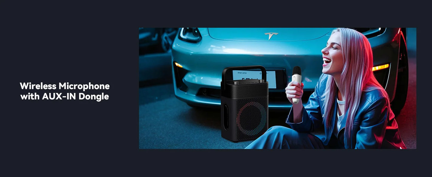 Tesla Wireless Bluetooth Karaoke Microphone with Case, Rechargeable USB-C Handheld Mic with AUX Receiver for Car & Home Singing
