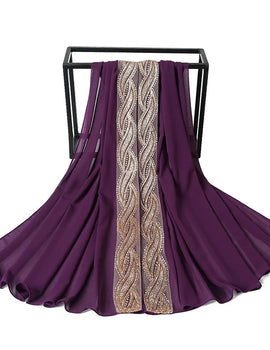 Luxury Diamond Sequin Chiffon Hijabs Headscarf Women Muslim Abaya Hijab Dress Women Chiffon Plain Scarf Islamic Turkish Turban