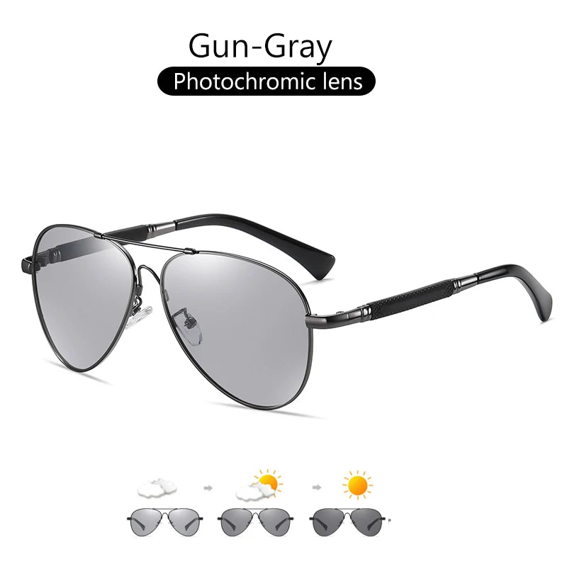 Titanium Memory Metal Photochromic Polarized UV400 Pilot Sunglasses for Men Women