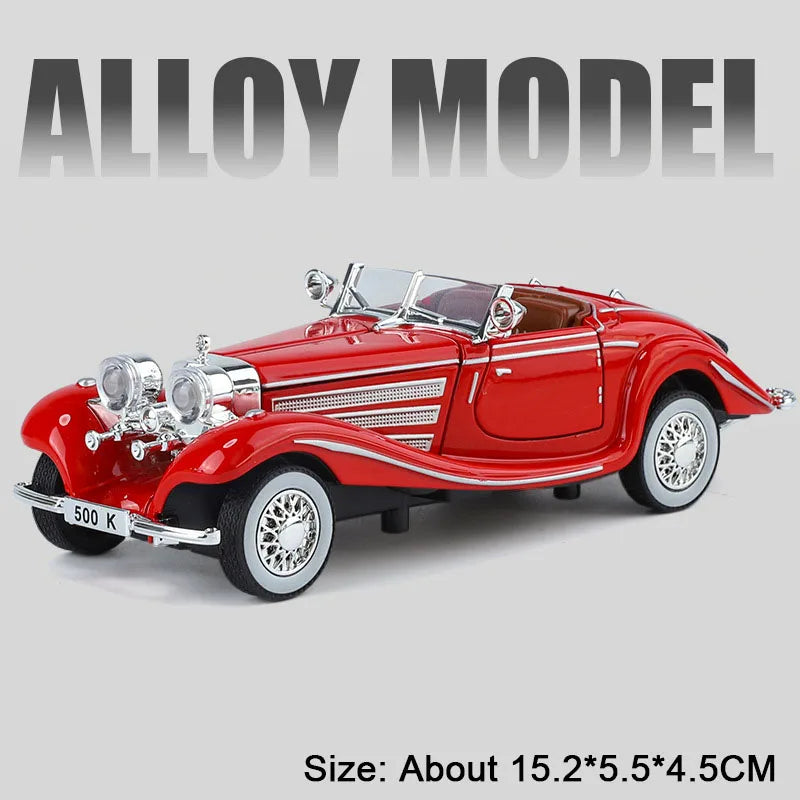 1:32 500K 300SL Vintage Car Model Toy Shock Absorption Alloy Diecast Vehicle Models Sound Light Pull Back Collection Gifts