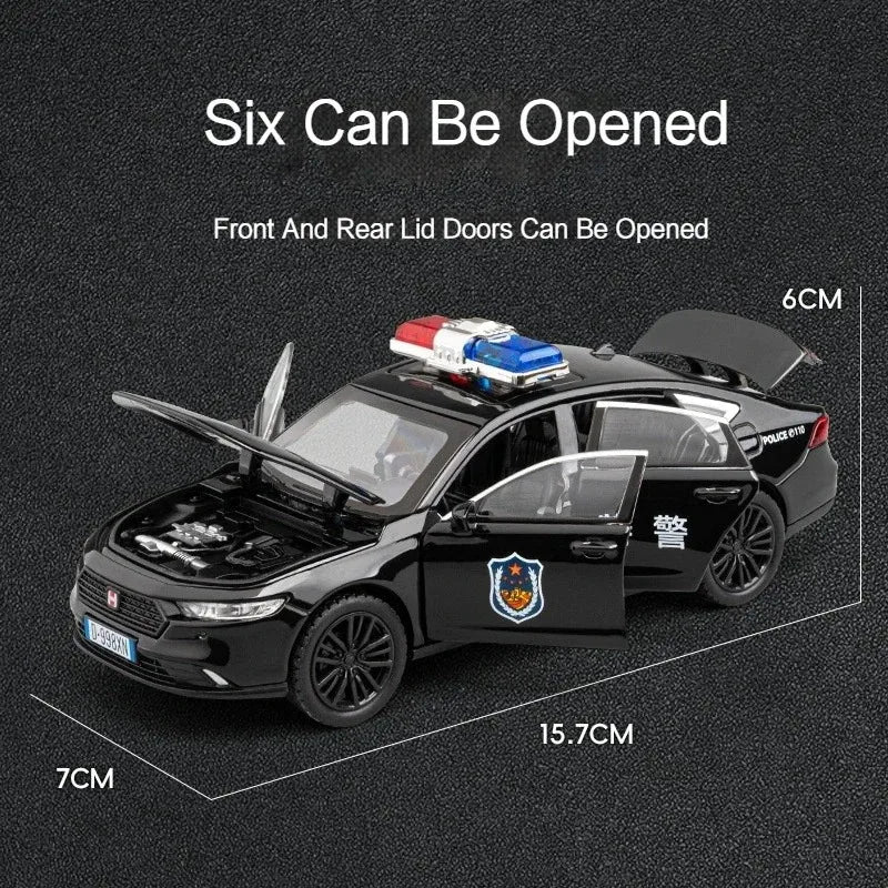1:32 DongFeng MengShi Honda Accord Police Car Model Toy Metal Diecast Pull Back Doors Opend Vehicles Models Boys Holiday Gifts