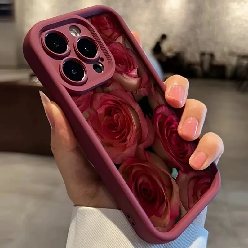 Vintage Design Rose Art Phone Case For iPhone 17 16 16E 15 14 Air Matte Silicone Back Cover
