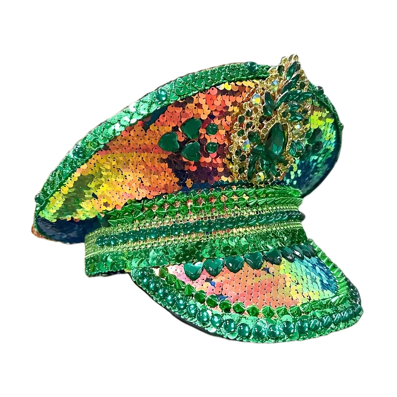 Green Rhinestone Wedding Festival Captain Hat Masquerade Military Cap Handmade Luxury Mucis Festiva lHen Do Hat Sergeant Hat