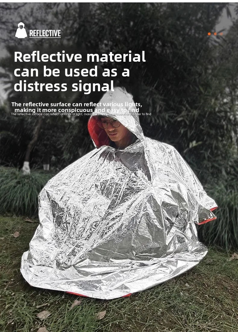 2 Pack Emergency Thermal Rain Ponchos with Hood for Hiking and Camping