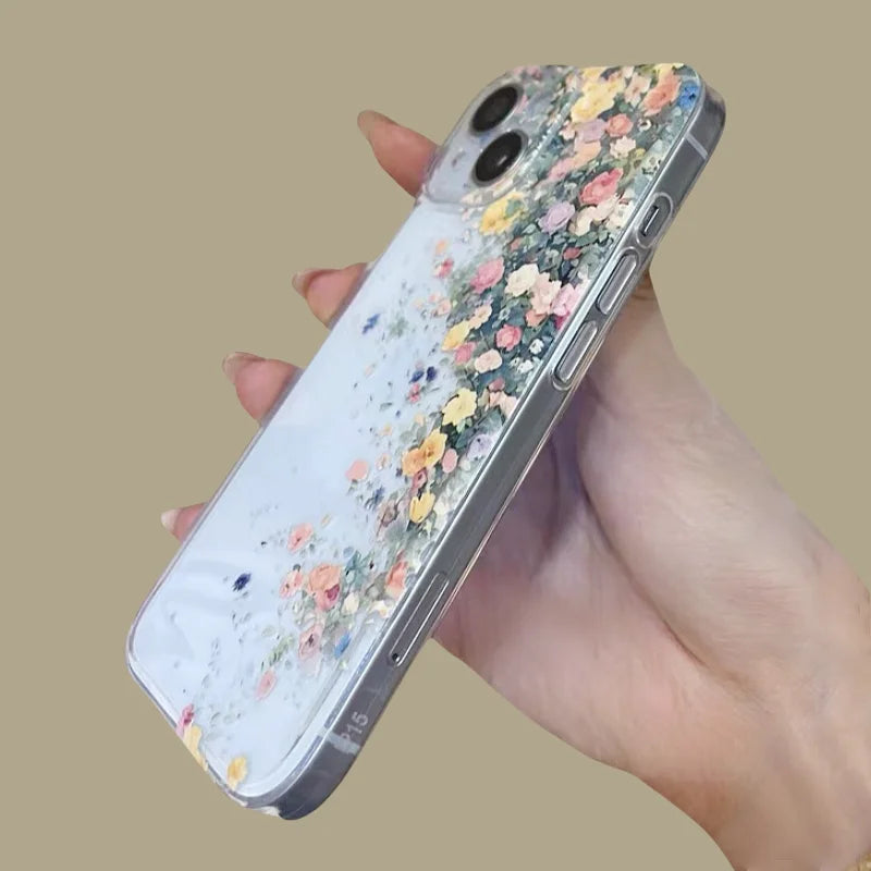 Flower Transparent Shockproof Phone Case for iPhone 16 15 14 Pro Max Plus