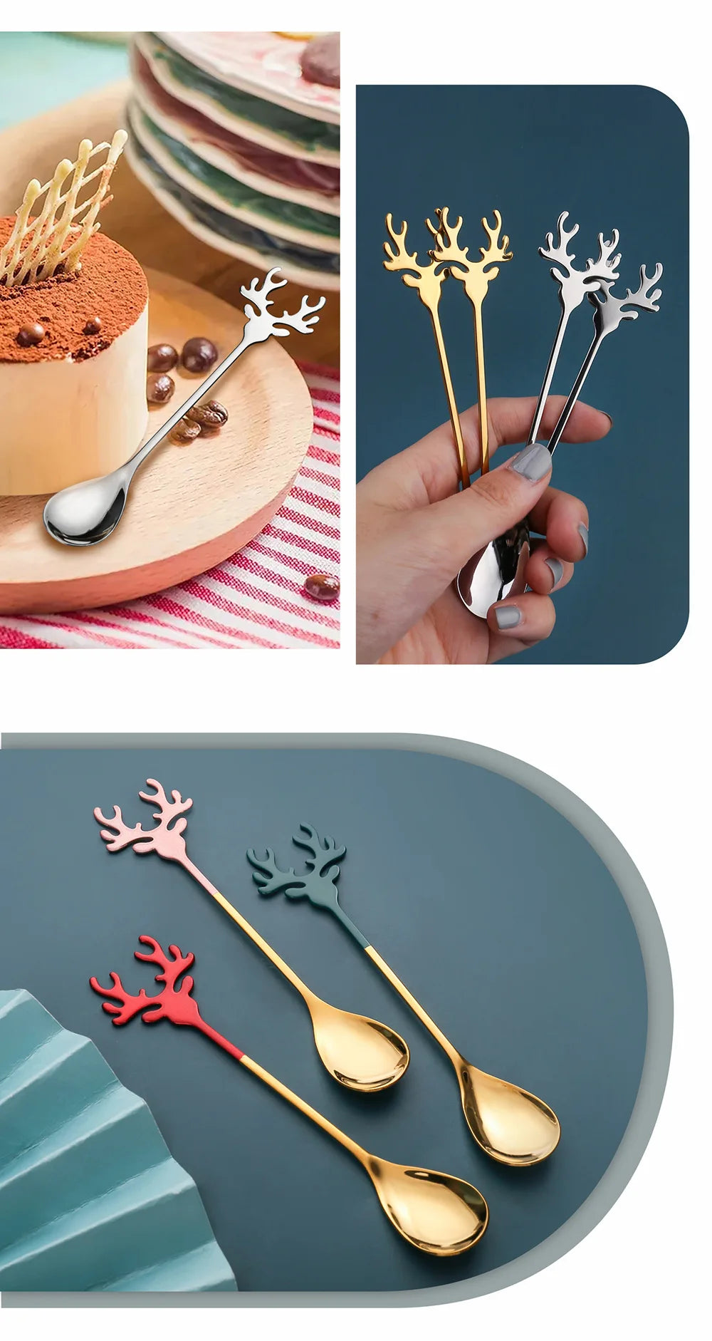 Nordic Dessert Spoon Elk Stainless Steel Coffee Spoons Stirring Tablespoon Little Deer Shape Christmas Tableware New Year Gift